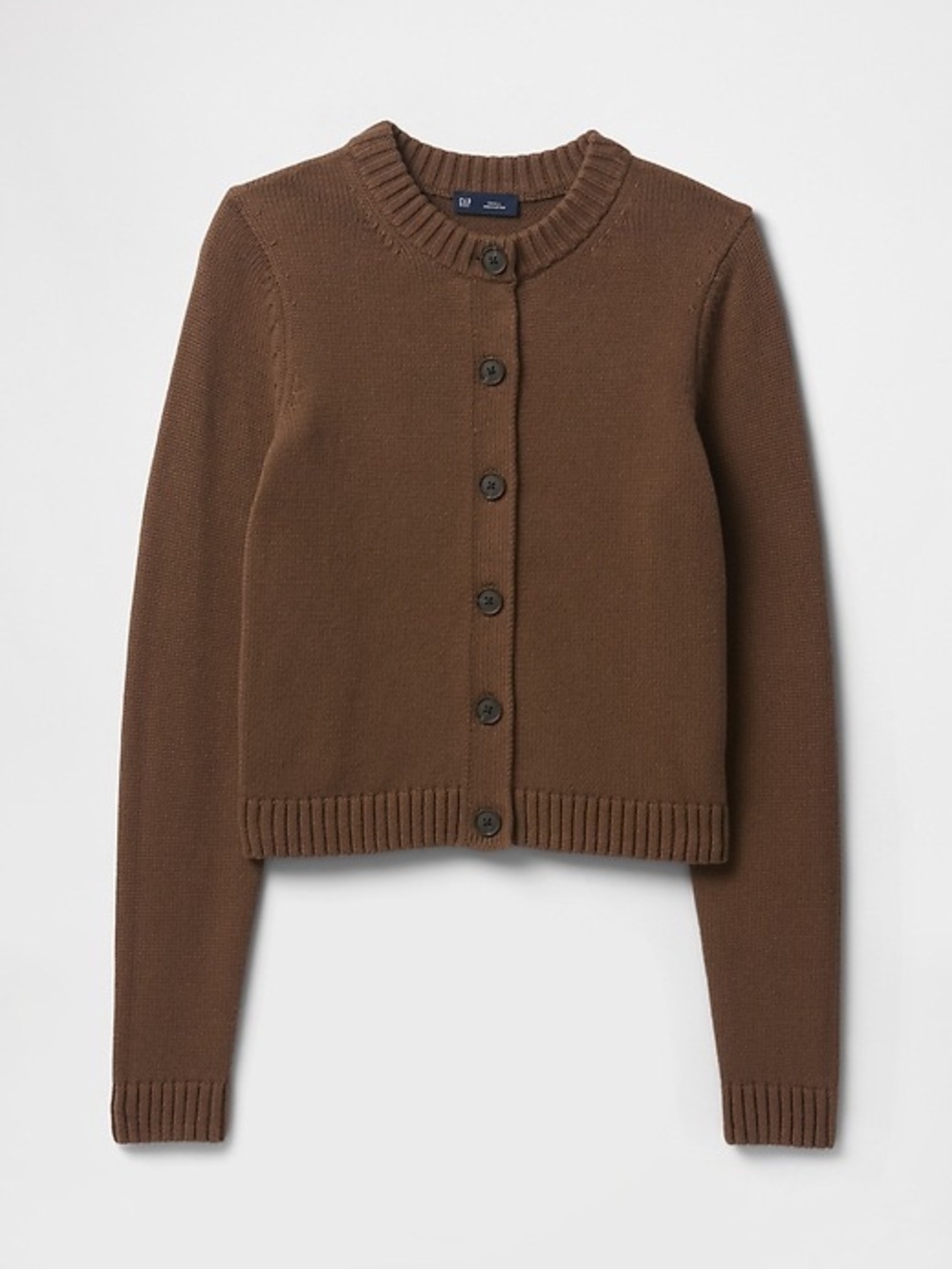 Gap 100% cotton crewneck cardigan, cool brown